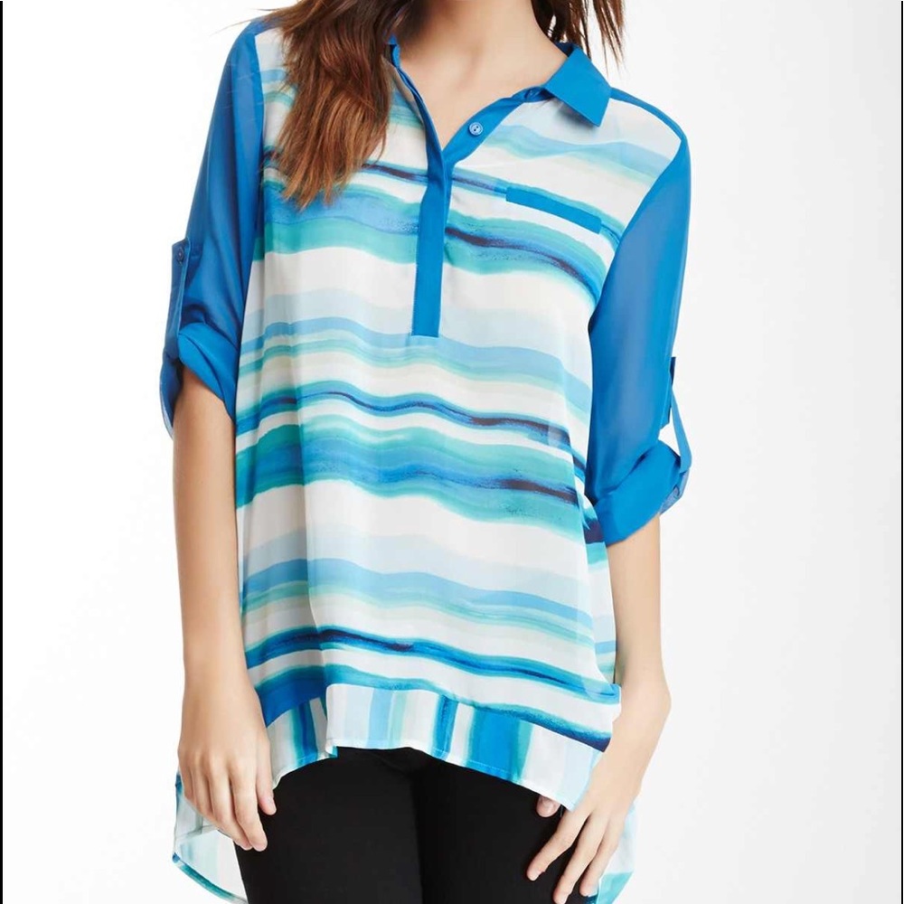 Romeo and Juliet Couture Striped High Low Blouse L